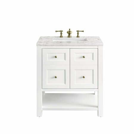 JAMES MARTIN VANITIES Breckenridge 30in Single Vanity, Bright White w/ 3 CM Eternal Jasmine Pearl Top 330-V30-BW-3EJP